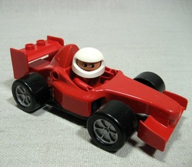 Lego Duplo Ferrari F1 Red Race Car from set 4693 and Duplo Race Car Driver #1