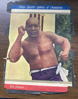 RARE Vintage Jack Johnson Boxing Poster Police Gazette Gallery of Champions POOR - Image 1 of 2