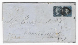 GB 1849 2d Blue Plate 4 Pair on Cover to Macclesfield BA-BB - Picture 1 of 3