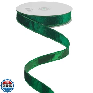 MEEDEE Dark Green Velvet Ribbon 1 Inch Thin Velvet Wired Ribbon 25 Yards Spoo - Picture 1 of 5