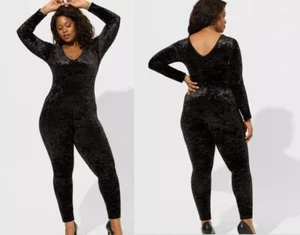 Torrid Full Length Crushed Velvet Long Sleeve One Piece Black 3 3X 22 24 - Picture 1 of 11