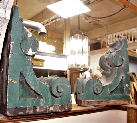 Large Pair of Antique Architectural Ren.Revi Carved Corbels  c 1875 DETROIT Bank Cover