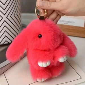 Pink / red fluffy bunny key chain plush stuffed animal accessories super fluffy - Picture 1 of 1