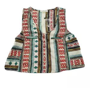 Womens Size S Teal Red Tribal Print Aztec Tank Top Flowy Sleeveless Shirt NWT - Picture 1 of 7