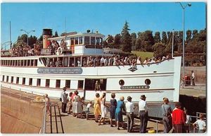 Tarjeta postal vintage de The Sightseeer Gray Line Excursion Boat Seattle, WA 1960 - Imagen 1 de 2