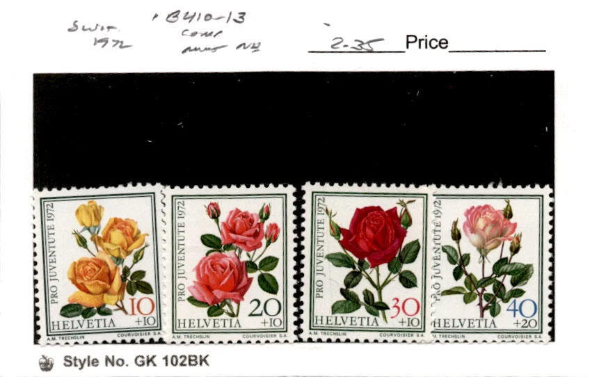 Suiza, sello postal, #B410-B413 como nuevo NH, 1972 rosas (AB) Foto 1 de 1