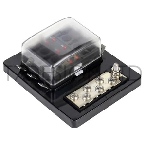 Supporto scatola fusibili lama 12 v 24 v 6 vie con barra bus LED e terra - Foto 1 di 3