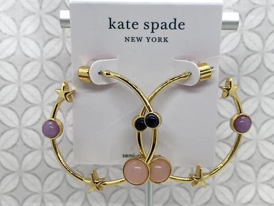 Kate Spade On the Rocks Multi Color Celestial Star Hoop Earrings Gold Tone — 第 1/4 张图片