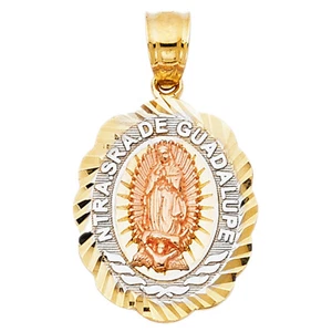 14K Tri Color Gold Religious Lady of Guadalupe Charm Pendant For Necklace Chain - Picture 1 of 4