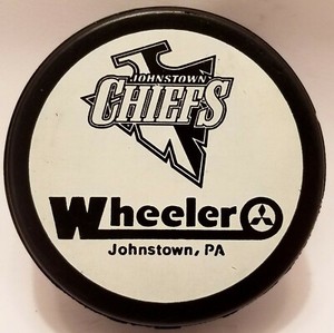 2000'01 JOHNSTOWN CHIEFS Wheeler ECHL HOCKEY PUCK AD BACK