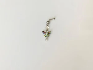 Black Iridescent Clear Crystal Butterfly Belly Button Navel Ring Jewelry 14g - Picture 1 of 3