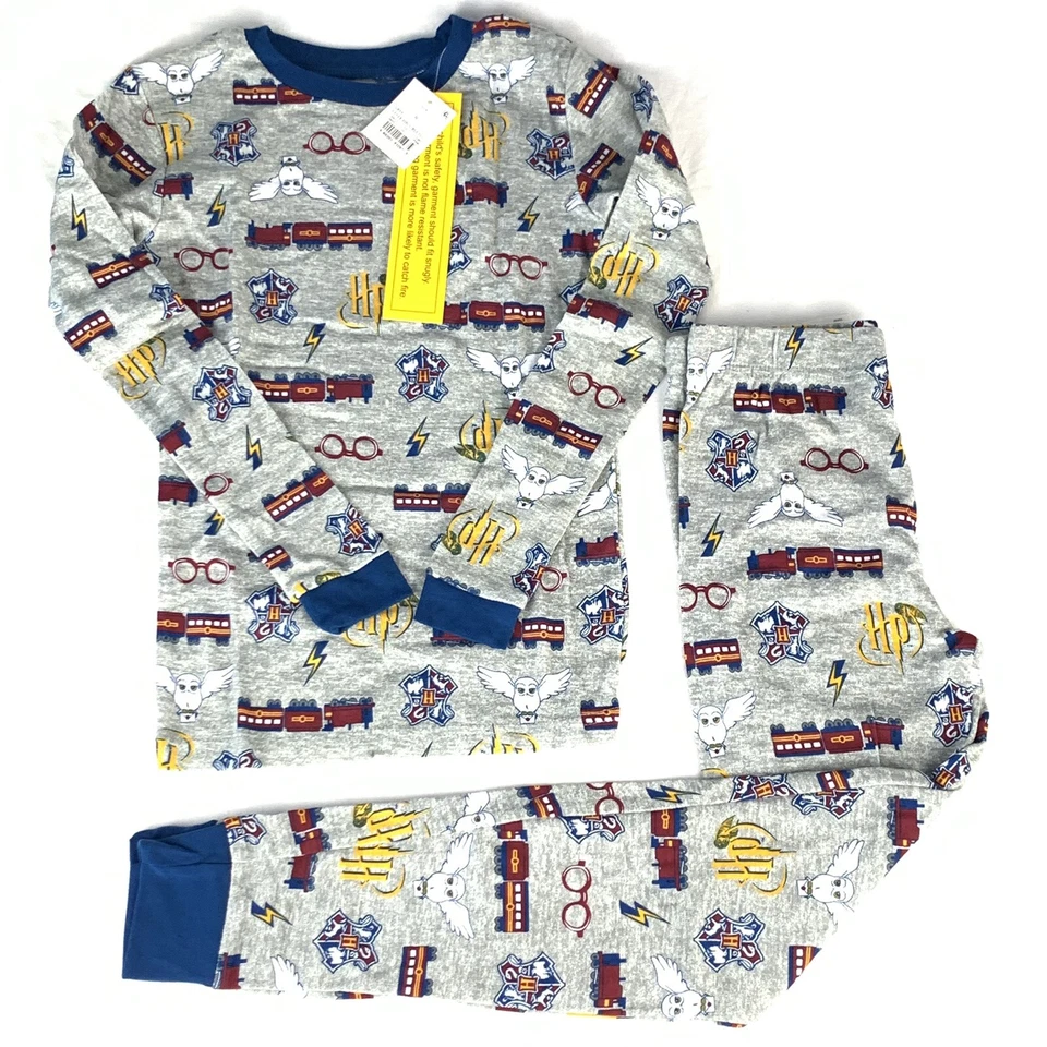 Boys 2 Piece Pajama Set Harry Potter Owl Train Gray Cotton Size 4