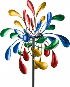 Wind Spinner dekorativ metallisch kinetisch Blumenmuster mehrfarbig Außendekoration - Bild 1 von 6