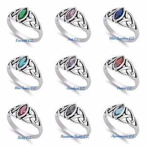 Sterling Silver 925 OXIDIZED CELTIC DESIGN W/ MARQUISE CZ STONE RINGS SIZE 4-10* - Picture 1 of 11