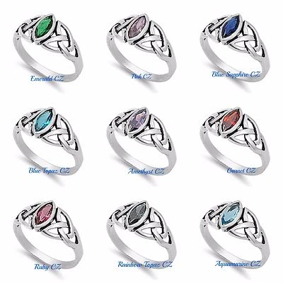 Sterling Silver 925 OXIDIZED CELTIC DESIGN W/ MARQUISE CZ STONE RINGS SIZE 4-10* - Image 1 of 2