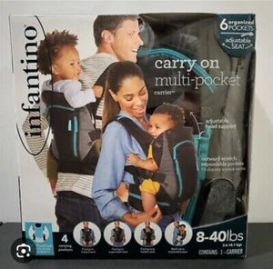 Infant Carry On Carrier Multi zip pocket Expandable Newborn Baby 8-40 lb Grey - Picture 1 of 5