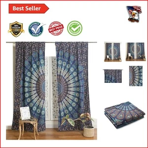 Indian Hippie Bohemian Peacock Mandala Curtains - Set of 2, Light-Filtering C... - Picture 1 of 9