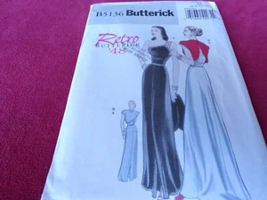 🌺 BUTTERICK #B5136 - LADIES STUNNING RETRO 1948 EVENING GOWN PATTERN 6-12 FF - Picture 1 of 2