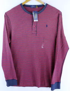 Nuova Polo Ralph Lauren uomo a righe waffle maglia Henley top rosso blu XL - Foto 1 di 7