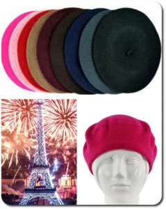 Beret Parisian Ladies Beret French Hat Woolly Cap Wool 29 Colours Hat - Picture 1 of 30