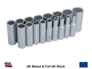SOCKET SET DEEP - 17 PIECE 3/8 inch DRIVE, 6 to 22 MM, 12 POINT - ON A RAIL - Picture 1 of 1