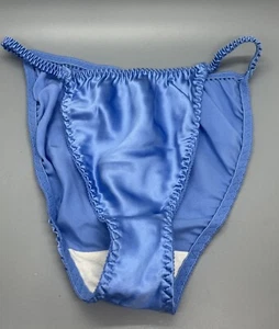 Victoria's Secret 100% Silk Satin String Bikini Large Blue NEW VTG Gold Label - Picture 1 of 6