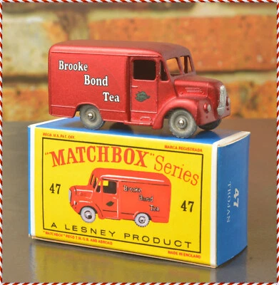 Matchbox Lesney 47A Trojan Van - restored in metallic red + Replica Box - Image 1 of 4