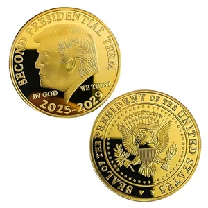 2025-2029 Trump Gedenkmünze Metall goldfarben Münze Geschenk mit Schale - Bild 1 von 7