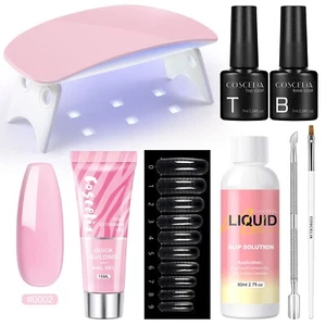 Poly Gel Nail Kit Starter Kit For Beginner 80ml Slip Solution Pink Colors - Picture 1 of 15