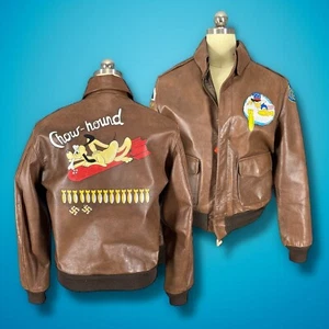 A2 Flight Jacket by Willis & Geiger "Chow Hound" Hand Painted Nose Art / Patches - Picture 1 of 24