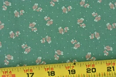 Por 1/2 yarda, hojas vintage, rosa y blanco en algodón verde polvoriento, resortes, P9167 Foto 1 de 4