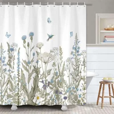 ouewrde Garden Butterfly Bird Fabric Shower Curtain Extra Long 84 inch 72x72" - Image 1 of 4