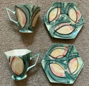 Unusual Geometric / Hexagonal Mug and Saucer x 2 - Picture 1 of 10