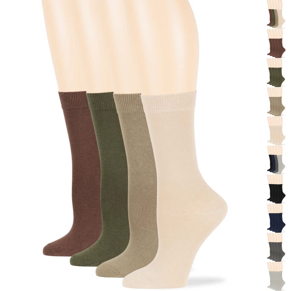 Women's Cotton 4 Pack Solid Crew Socks L-M Black-Navy-Brown-Beige-Khaki-Grey - Image 1 of 1