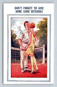 Postcard Don't Forget To Give Some Good Returns Humor Tennis Kissing - Picture 1 of 2
