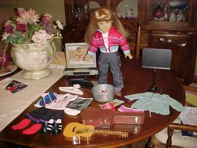 BIG LOT AMERICAN GIRL BLONDE BLUE-EYED DOLL , GUITAR & CASE, MUSIC STAND & MORE - Image 1 of 4
