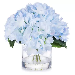 Large Artificial Hydrangea Flower Arrangement in Glass Vase for Home Office - Picture 1 of 25