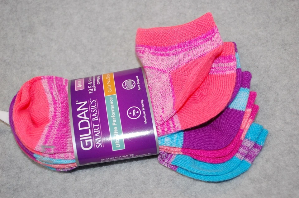 Niñas 4 PARES CALCETINES NO SHOW Multicolor AQUA ROSA PÚRPURA NARANJA Zapato Talla 10.5-4 Foto 1 de 1