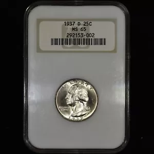 1937-D WASHINGTON QUARTER ✪ NGC MS-65 ✪ 25C SILVER COIN GEM UNC ◢TRUSTED◣ - Picture 1 of 4