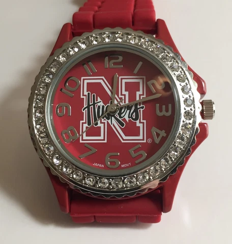 New Nebraska Cornhuskers Ladies Crystals Watch, Rubber, Officially Licensed Cover