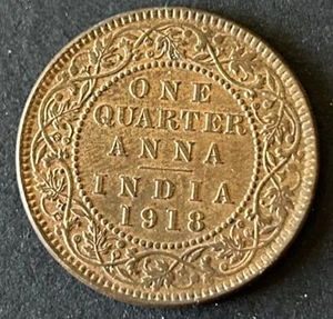 1⁄4 Anna India 1918 Re Giorgio V India Britannica Moneta Un Quarto Anna KM# 512 - Foto 1 di 7