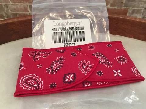 Longaberger Red Backyard Bandanna Medium Basket Handle Tie Picnic Western New Cover