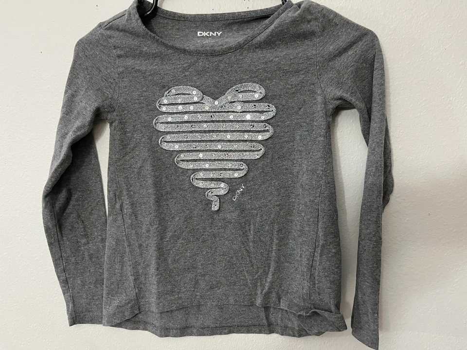 DKNY Gray Long Sleeves Shirt Size Medium Gray Bedazzled Logo - Image 1 of 4