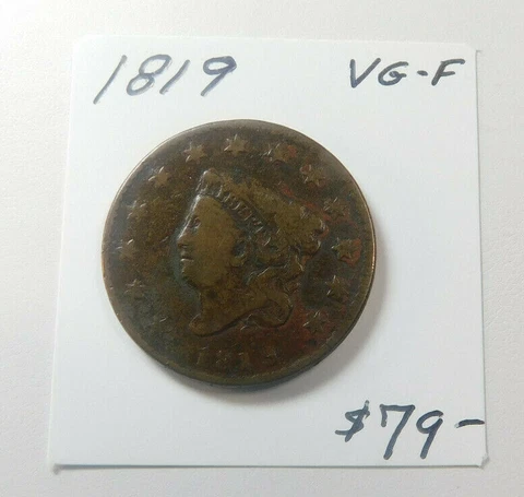 1819 ORIGINAL CHOCOLATE BROWN VG - F MATRON HEAD - 203 YRS OLD! FREE SHIPPING!! Cover