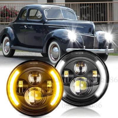 Par de faros LED redondos DRL ojos de ángel para Ford Deluxe 1939-1951 Halo 7" pulgadas Foto 1 de 4