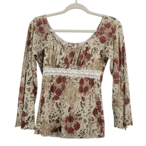 Top Babydoll Floral Referencia Años 90 De Colección Talla S/M Beige Malla Mangas Campana Abiertas Hada - Imagen 1 de 8