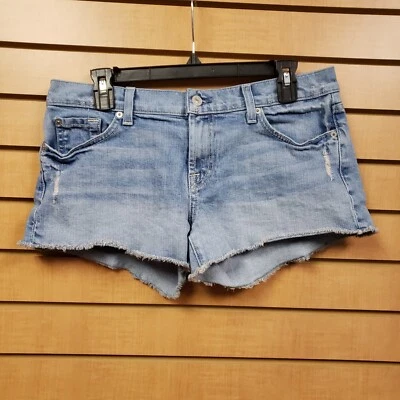 Shorts jeans 7FAM 30 bainha crua desgastada corte lavagem leve casual verão - Imagem 1 de 4