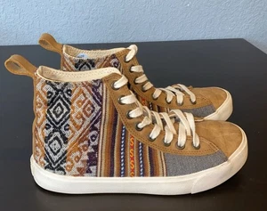 Inkkas Cusco Women 6 Brown Suede High-top Sneaker Shoe Artisan Aztec Boho Woven - Picture 1 of 9