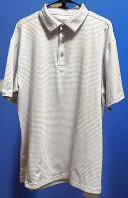 Polo de golf recto para hombre blanco con rayas moradas logotipo de Tahoe Donner talla: XL Foto 1 de 4