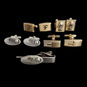 Vintage Mixed Cufflink Lot – Gold & Silver Tone Sets + Tie Clip (4 Sets) - Picture 1 of 2